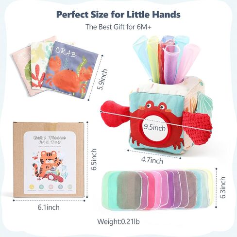 لعبة Youuys Wooden Baby Box Toy - لعبة Montessori Tissue Box للأطفال لمدة 12 شهرًا مع 3 كتل الشكل و 8 ورق حريري ، هدايا طفل رضيع للأطفال 12 18 شهرًا عيد ميلاد الأطفال in Kuwait