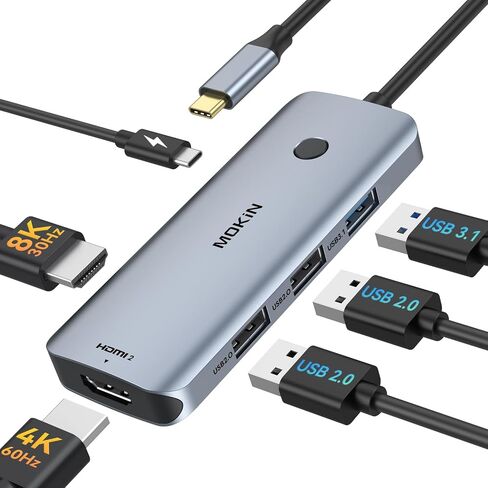 محطة الإرساء USB C إلى محول HDMI المزدوج ، Mokin USB C HUB شاشات HDMI مزدوجة لنظام التشغيل Windows ، محول USB C مع HDMI المزدوج ، 3 منفذ USB ، PD متوافق مع Dell XPS 13/15 ، Lenovo Yoga ، ETC in Kuwait