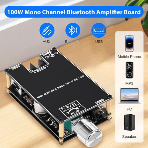 Amplifier Board,50W 2.0 Channel Bluetooth Amp Board with Treble and Bass Control,DC 12-24V, Bluetooth and AUX Inputs, Audio Amp Board for Home DIY Wireless Speakers, Password Free(ZK-502T) in Kuwait