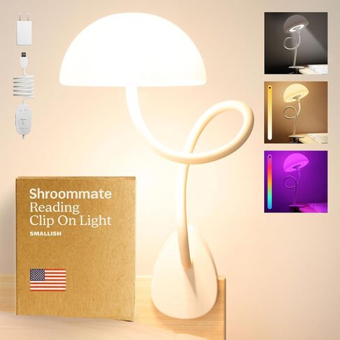 Shroommate Clip On Light and Bedside Table Lamp, Reading Light, Night Light for Kids Nursery, Clip on for Desk, Bed Headboard, Multicolor Changing LEDs Lights, Adapter Included (Black) in Saudi Arabia