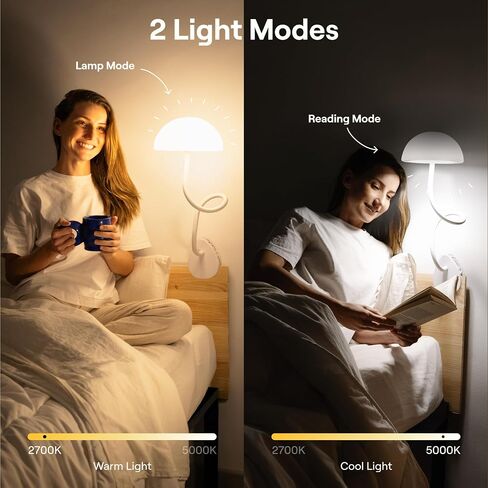 Shroommate Clip On Light and Bedside Table Lamp, Reading Light, Night Light for Kids Nursery, Clip on for Desk, Bed Headboard, Multicolor Changing LEDs Lights, Adapter Included (Black) in Saudi Arabia