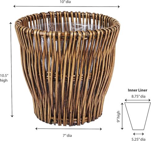 Household Essentials Small Reed Willow Waste Basket, Handwoven Basket with Removable Liner, Attractive Alternative to Plastic or Metal Cans, Brown in Kuwait