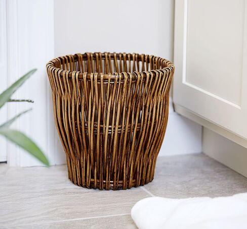 Household Essentials Small Reed Willow Waste Basket, Handwoven Basket with Removable Liner, Attractive Alternative to Plastic or Metal Cans, Brown in Kuwait