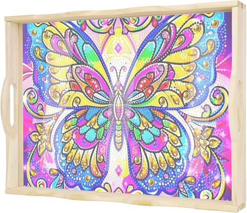 Leatrice Butterfly Diamond Art Kits for Adults Diamond Painting Serving Trays Wood Tray with Handle Big Gem Art DIY Crafts for Beginners Women in Party Kitchen Decor 7.8x11.8 Inches in Kuwait