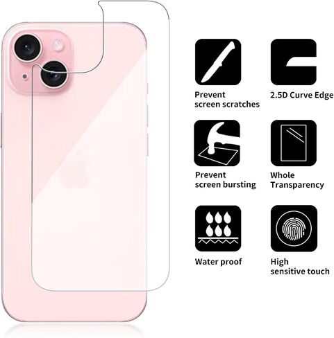 3 حزمة حزمة زجاجية الشاشة الخلفية واقي متوافق مع iPhone 15 Plus 6.7 بوصة [صلابة 9H] -HD الظهر الزجاج مقاوم ، مقاومة للخدش ، سهلة التثبيت ， واضحة بلورية in Kuwait