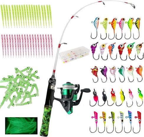 122Pcs Ice Fishing Rod Reel Combo Complete Set, 24" Medium Light Ice Fishing Rod Kit with Ice Fishing Jigs, Ice Fishing Lures for Trout, Walleye, Perch, Panfish Bluegill Crappie in Saudi Arabia