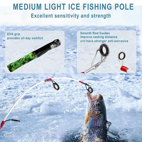 122Pcs Ice Fishing Rod Reel Combo Complete Set, 24" Medium Light Ice Fishing Rod Kit with Ice Fishing Jigs, Ice Fishing Lures for Trout, Walleye, Perch, Panfish Bluegill Crappie in Saudi Arabia
