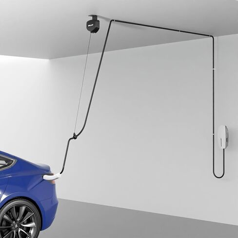 EV Charger Cable Retractor - 11.5ft Wall Mount Automatic Retractable Cable Organizer for Electric Vehicle Charging, Universal Fits 95% of EV Charging Cables in Kuwait