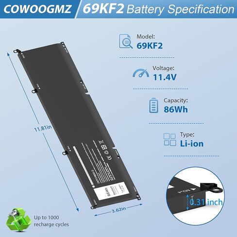 New F62GO Battery for Dell Inspiron 13 Dell Inspiron 13 5370 7000 7370 7373 7380 7386 2-in-1 P83G P87G P91G P83G001 P83G002 P87G001 Vostro 13 5370 Series 039DY5 0F62G0 RPJC3 0RPJC3 F62GO 11.4V 38Wh in Kuwait