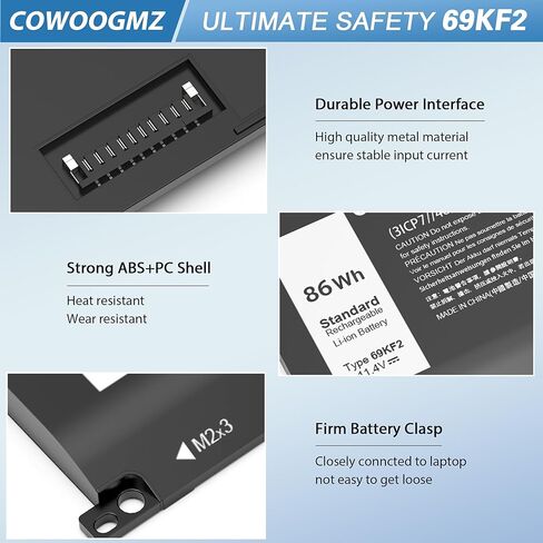New F62GO Battery for Dell Inspiron 13 Dell Inspiron 13 5370 7000 7370 7373 7380 7386 2-in-1 P83G P87G P91G P83G001 P83G002 P87G001 Vostro 13 5370 Series 039DY5 0F62G0 RPJC3 0RPJC3 F62GO 11.4V 38Wh in Kuwait