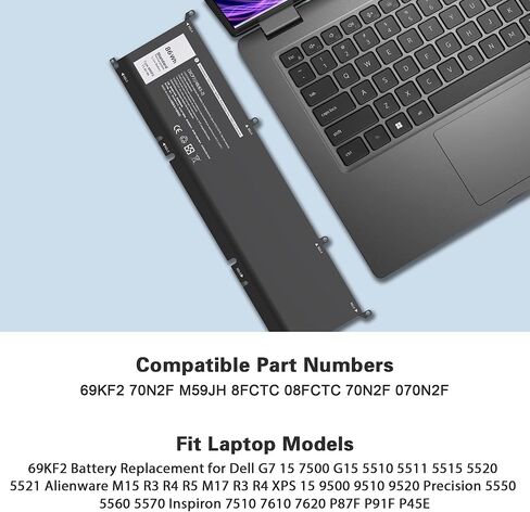 New F62GO Battery for Dell Inspiron 13 Dell Inspiron 13 5370 7000 7370 7373 7380 7386 2-in-1 P83G P87G P91G P83G001 P83G002 P87G001 Vostro 13 5370 Series 039DY5 0F62G0 RPJC3 0RPJC3 F62GO 11.4V 38Wh in Kuwait