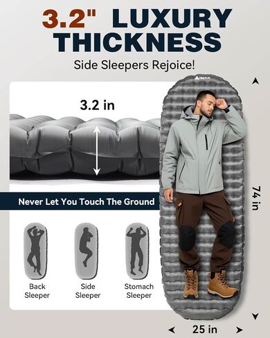 Hikenture Pad Sleeping Pad R-value 6.2 مرتبة التخييم المعزولة للطقس البارد مع كيس المضخة (1201-A1) in Kuwait
