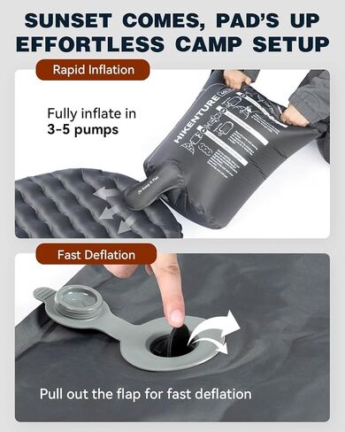 Hikenture Pad Sleeping Pad R-value 6.2 مرتبة التخييم المعزولة للطقس البارد مع كيس المضخة (1201-A1) in Kuwait