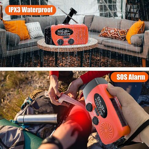 2000mAh Portable Emergency Hand Crank & Solar Panel SOS Weather Radio, Self Powered NOAA/AM/FM Radios with SOS Alarm, 3-Mode Flashlight (Red) in Kuwait