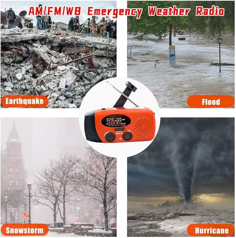2000mAh Portable Emergency Hand Crank & Solar Panel SOS Weather Radio, Self Powered NOAA/AM/FM Radios with SOS Alarm, 3-Mode Flashlight (Red) in Kuwait