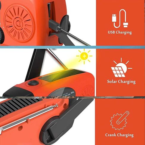 2000mAh Portable Emergency Hand Crank & Solar Panel SOS Weather Radio, Self Powered NOAA/AM/FM Radios with SOS Alarm, 3-Mode Flashlight (Red) in Kuwait