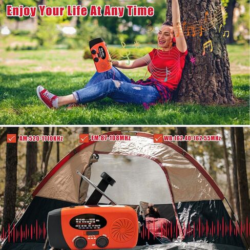 2000mAh Portable Emergency Hand Crank & Solar Panel SOS Weather Radio, Self Powered NOAA/AM/FM Radios with SOS Alarm, 3-Mode Flashlight (Red) in Kuwait