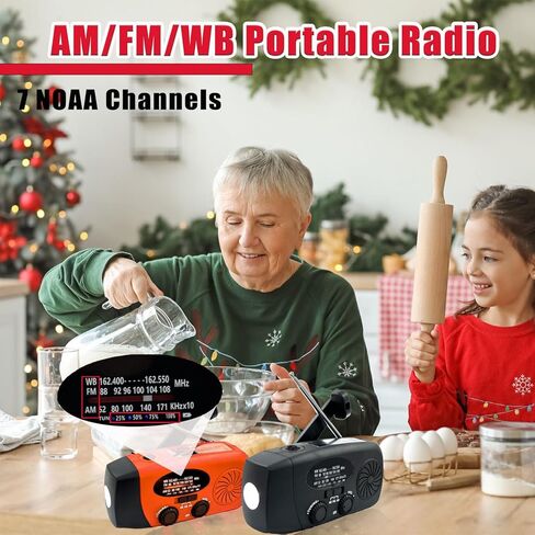 2000mAh Portable Emergency Hand Crank & Solar Panel SOS Weather Radio, Self Powered NOAA/AM/FM Radios with SOS Alarm, 3-Mode Flashlight (Red) in Kuwait