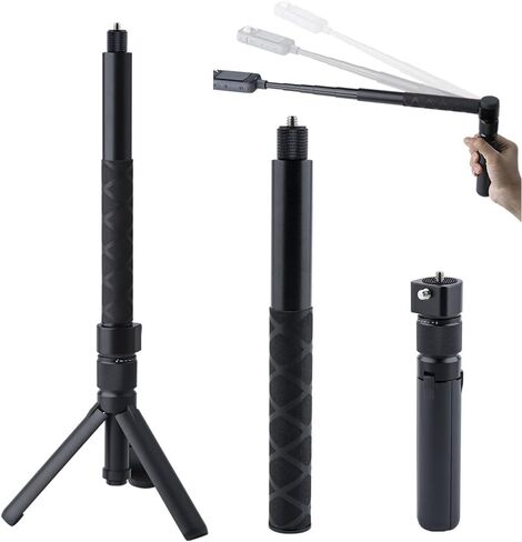 مقبض دوار ثلاثي القوائم من Bullet Time مع عصا سيلفي غير مرئية لـ Insta360 X5/X4، جيب DJI OSMO 3، GoPro، خيط 1/4 بوصة، سعة 6 رطل، عصا سيلفي مدمجة وحامل ثلاثي القوائم على الطاولة (47 بوصة) in Kuwait