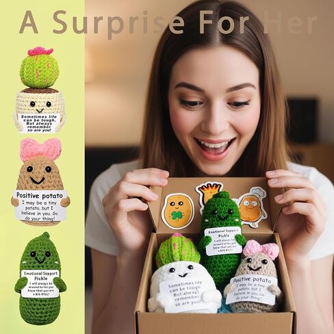 Emotional Support Crochet Gifts,3PCS Positive Potato Pickle Crochet Cactus Dolls,Funny Positive Crochet Christmas Birthday Gifts,Best Friends for Office Decor (Cactus+Potato+Pickle) in Saudi Arabia