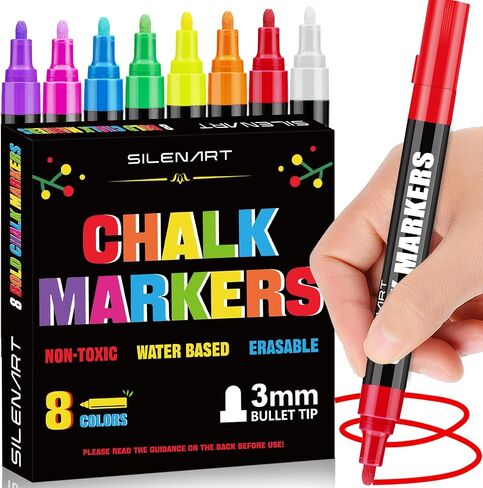 SILENART Liquid Chalk Markers - 8 Vibrant Colors - Chalkboard Markers for Blackboard Glass Windows - Erasable Chalk Pens in Saudi Arabia
