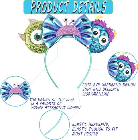 Leziazany Christmas Monster Mouse Ears Headband Sequin Bows Mouse Ears Headband For Halloween Cosplay Accessories in Kuwait