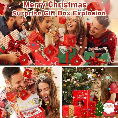 bovvsky 16pcs مفاجأة هدية مربع انفجار للمال، عيد ميلاد سعيد مفاجأة هدية مربع انفجار للمال، انفجار النقدية علبة هدية فاخرة، عيد الميلاد الفاخرة قابلة للطي المنبثقة مربع مفاجأة (الأحمر) in Kuwait