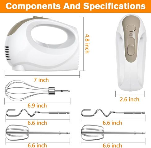 Handmixer Electric Handheld - 7 سرعات محمولة خلاط المطبخ الكهربائي مع 5 ملحقات من الفولاذ المقاوم للصدأ ، خفاش الطعام لخلط الكعك ملفات تعريف الارتباط ، الطهي ، الخبز in Kuwait