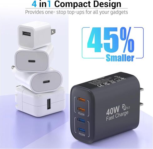 40W USB C Charging Block, 4 USB C Ports, Type C Wall Plug Fast Charger Cube, Power Adapter Box for iPhone 16, 15, 14, 13, 12, 11, Galaxy Phones, Watch, Tablet, Smartphones - 2Pack in Saudi Arabia