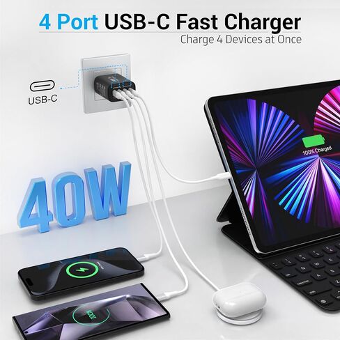 40W USB C Charging Block, 4 USB C Ports, Type C Wall Plug Fast Charger Cube, Power Adapter Box for iPhone 16, 15, 14, 13, 12, 11, Galaxy Phones, Watch, Tablet, Smartphones - 2Pack in Saudi Arabia