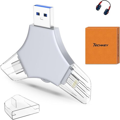 USB 3.0 Flash Drive 64gb for iPhone, 3in1 External Memory Picture Keeper Storage Stick for Photo/Video/Data Saver/Backup, V7.19High Speed Thumb Drives for iPhone/iPad/Android/PC - Gravel in Saudi Arabia