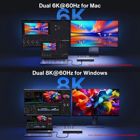 Ivanky Thunderbolt 5 FusionDock Pro 3 ، محطة الالتحام مزدوجة 6K@60Hz لـ MacBook M1/M3/M3/M4 Pro/Max ، Triple 4K@144Hz/Dual 8K@60Hz Dock لنظام التشغيل Windows TB5 ، 180W محول الطاقة ، 2.5GBE ، 120GBP ، SD ، SD 4 in Kuwait