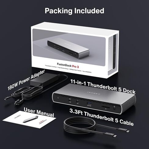 Ivanky Thunderbolt 5 FusionDock Pro 3 ، محطة الالتحام مزدوجة 6K@60Hz لـ MacBook M1/M3/M3/M4 Pro/Max ، Triple 4K@144Hz/Dual 8K@60Hz Dock لنظام التشغيل Windows TB5 ، 180W محول الطاقة ، 2.5GBE ، 120GBP ، SD ، SD 4 in Kuwait