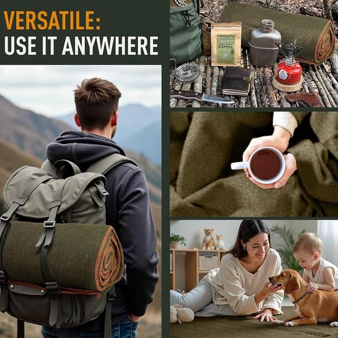 Large Military Wool Blanket - Warm & Thick Emergency Survival Blanket Great for Camping, Outdoors, Sports Events, Picnics, 4.5 lbs, 64" x 88" (Coffee Brown) in Kuwait