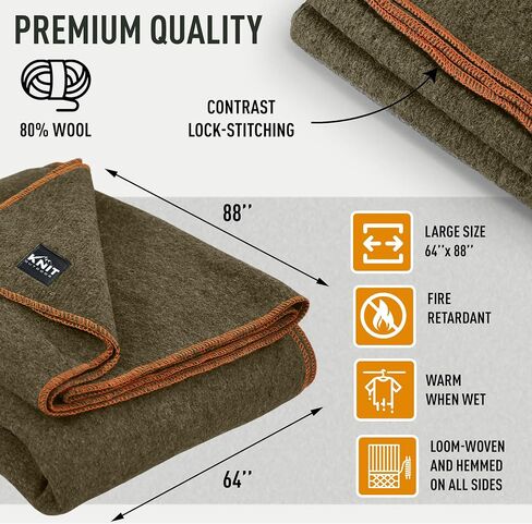 Large Military Wool Blanket - Warm & Thick Emergency Survival Blanket Great for Camping, Outdoors, Sports Events, Picnics, 4.5 lbs, 64" x 88" (Coffee Brown) in Kuwait