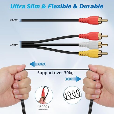 Adoreen 3 RCA Cable 4 FT Audio Video Composite Male to Male DVD Cable ، Cable TV Stereo AV STEREO LOD LOSS in Saudi Arabia