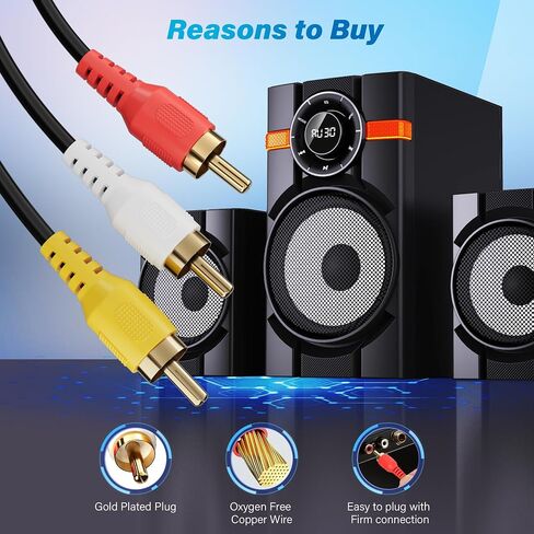 Adoreen 3 RCA Cable 4 FT Audio Video Composite Male to Male DVD Cable ، Cable TV Stereo AV STEREO LOD LOSS in Saudi Arabia