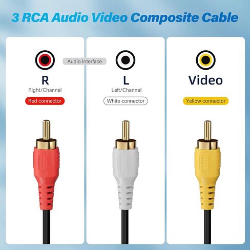 Adoreen 3 RCA Cable 4 FT Audio Video Composite Male to Male DVD Cable ، Cable TV Stereo AV STEREO LOD LOSS in Saudi Arabia