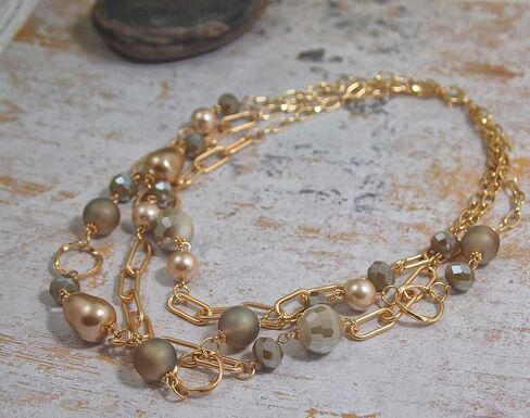Multi Strand layered Frosted Multi Layer Mother of Pearl Statement Chunky Pastel Pearl Necklace June Birthday Gift (silver-and-stainless-steel) in Saudi Arabia