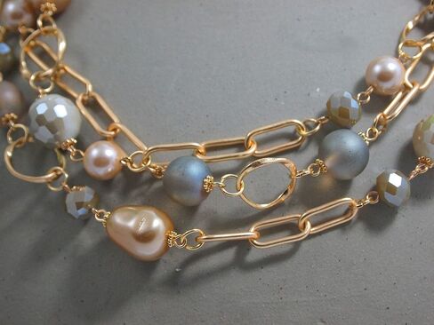 Multi Strand layered Frosted Multi Layer Mother of Pearl Statement Chunky Pastel Pearl Necklace June Birthday Gift (silver-and-stainless-steel) in Saudi Arabia