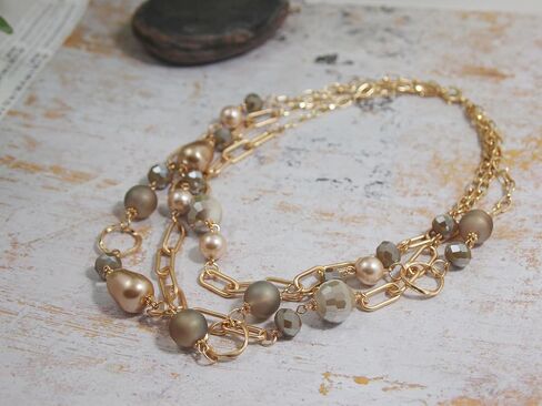 Multi Strand layered Frosted Multi Layer Mother of Pearl Statement Chunky Pastel Pearl Necklace June Birthday Gift (silver-and-stainless-steel) in Saudi Arabia