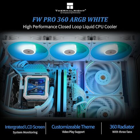 Thermalright FW PRO 360 ARGB Black CPU Water Cooler with PWM Fan, 2000RPM Speeds,IPS LCD Screen with 320 * 320 Resolution,Liquid CPU Cooler,for AM5/Intel 1851/1700,2.73inch Display Screen in Saudi Arabia