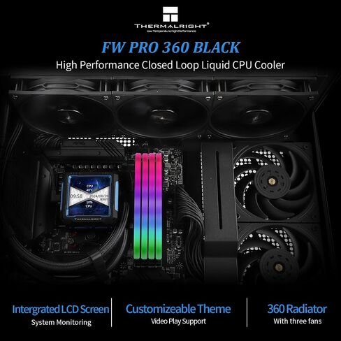 Thermalright FW PRO 360 ARGB Black CPU Water Cooler with PWM Fan, 2000RPM Speeds,IPS LCD Screen with 320 * 320 Resolution,Liquid CPU Cooler,for AM5/Intel 1851/1700,2.73inch Display Screen in Saudi Arabia