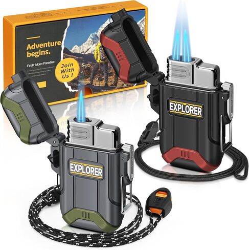 Lafagiet 2 Pack of Torch Lighter, Single & Dual Jet Flame, Windproof, Waterproof, Butane Gas Refillable Lighters Multipack for Candle, Camping, Outdoor Adventure (NO Gas) in Kuwait