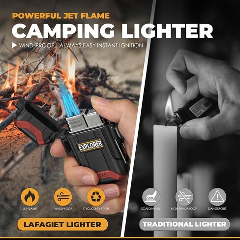 Lafagiet 2 Pack of Torch Lighter, Single & Dual Jet Flame, Windproof, Waterproof, Butane Gas Refillable Lighters Multipack for Candle, Camping, Outdoor Adventure (NO Gas) in Kuwait