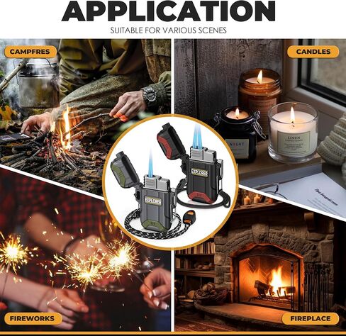 Lafagiet 2 Pack of Torch Lighter, Single & Dual Jet Flame, Windproof, Waterproof, Butane Gas Refillable Lighters Multipack for Candle, Camping, Outdoor Adventure (NO Gas) in Kuwait