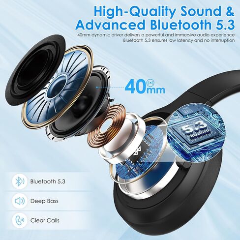 Active Noise Cancelling Headphones, Wireless Over Ear Bluetooth Headphones,100H Play Time Bluetooth Headphones with Microphone,Lightweight and Foldable Comfortable Deep Bass for Work/Gym Black in Saudi Arabia