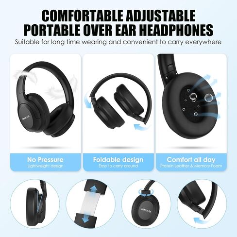 Active Noise Cancelling Headphones, Wireless Over Ear Bluetooth Headphones,100H Play Time Bluetooth Headphones with Microphone,Lightweight and Foldable Comfortable Deep Bass for Work/Gym Black in Saudi Arabia