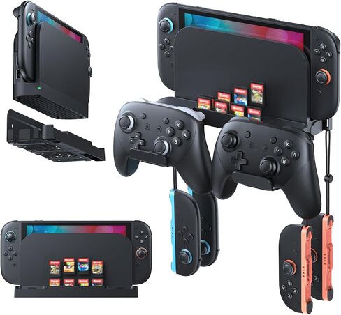 Klipdasse RGB Switch Wall Mount for Joy-Con Charger ، منظم التبديل لـ Nintendo/OLED مع حامل ، مفتاح شحن Dock لـ JoyCon مع 15 وضع الضوء ، 4 شاحن ، منفذ USB ، 10 فتحات بطاقة in Kuwait