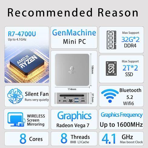 Mini PC Amd Ryzen 5 4500U ، كمبيوتر صغير عالي الأداء للمنزل والمكاتب ، لا شيء RAM ، لا شيء SSD ، 4K HDMI ، Wi-Fi 6 ، Bluetooth 5.2 ، التصميم المدمج والهادئ Barebone in Kuwait